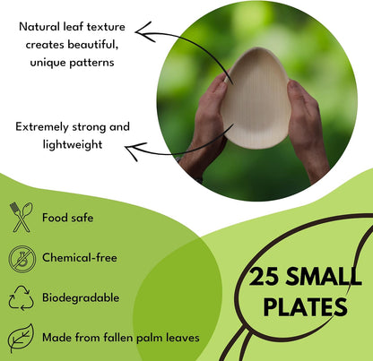 Small Palm Leaf Plates - 6.5 Inch Oval - Tiny Bamboo Like, Eco Friendly, Disposable, Compostable and Biodegradable Plates for Weddings, Parties and Events
