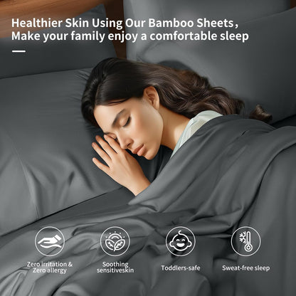 6 Piece King Sheet Sets, Cooling Sheets, Blend Rayon Derived from Bamboo, Deep Pocket up to 16", Breathable & Soft Bed Sheets, Hotel Silky Bedding Set, Dark Grey