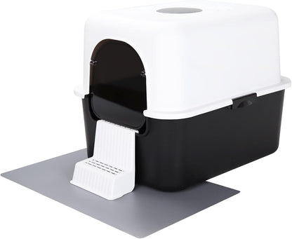 Cat Litter Box with Lid, Increased Entrance Height, Top Entry Enclosed Litter Box with Door, Easy to Install, Suitable for Cats up to 7.5Lbs (Black with Handle,Small)