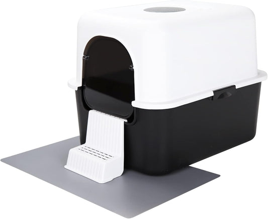 Cat Litter Box with Lid, Increased Entrance Height, Top Entry Enclosed Litter Box with Door, Easy to Install, Suitable for Cats up to 7.5Lbs (Black with Handle,Small)