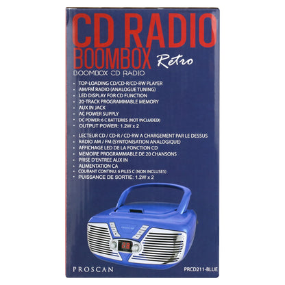 Retro-Style CD Radio Boombox with 1.2-Watt RMS X 2 Power Output, Blue