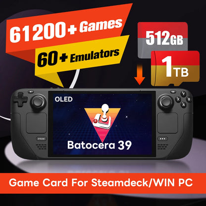 Batocera Game Card with 61200+Retro Games for Steamdeck/ Steamdeck OLED/WIN PC for Ps3/Ps2/Ps1/Psp/Wii/Gamecube/Snes/Nes/Mame