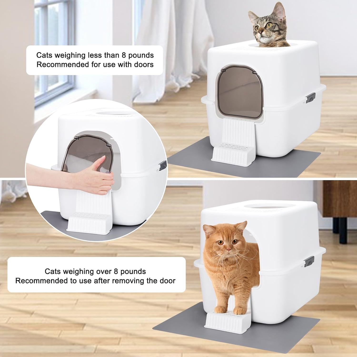 Cat Litter Box with Lid, Increased Entrance Height, Top Entry Enclosed Litter Box with Door, Easy to Install, Suitable for Cats up to 7.5 Lbs (White,Small)