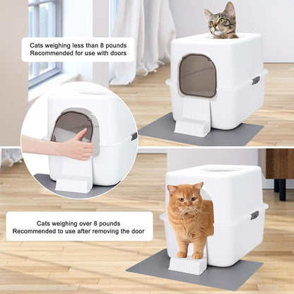 Cat Litter Box with Lid, Increased Entrance Height, Top Entry Enclosed Litter Box with Door, Easy to Install, Suitable for Cats up to 7.5 Lbs (White,Small)