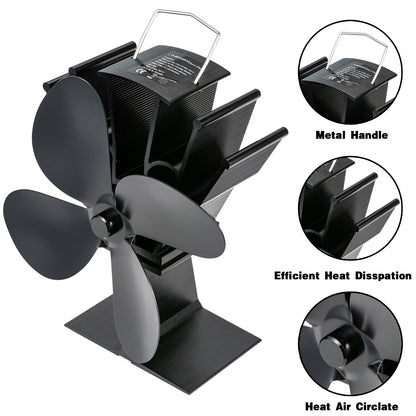 4 Blade Heat Powered Stove Fan Log Wood Burner Eco Friendly Quiet Fireplace Fan Winter Warm Home Efficient Heat Distribution