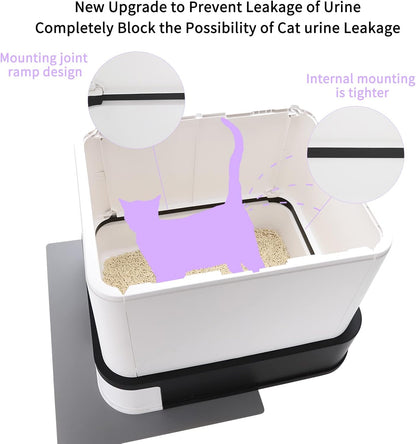 Stainless Steel Enclosed Cat Litter Box : Large Top-Entry Leak-Proof Reduces Odor, for Indoor Use Cat Owners (Carbon Black)