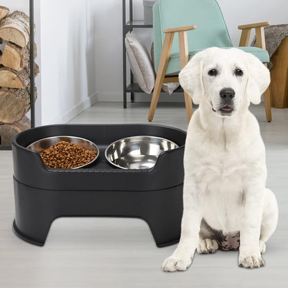 Raised Dog Bowls,Stainless Steel Dog Food Dish and Pet Water Bowls,Elevated Height Adjustable Double Bowl with Stand for Small Medium Dogs and Cats (New Black)