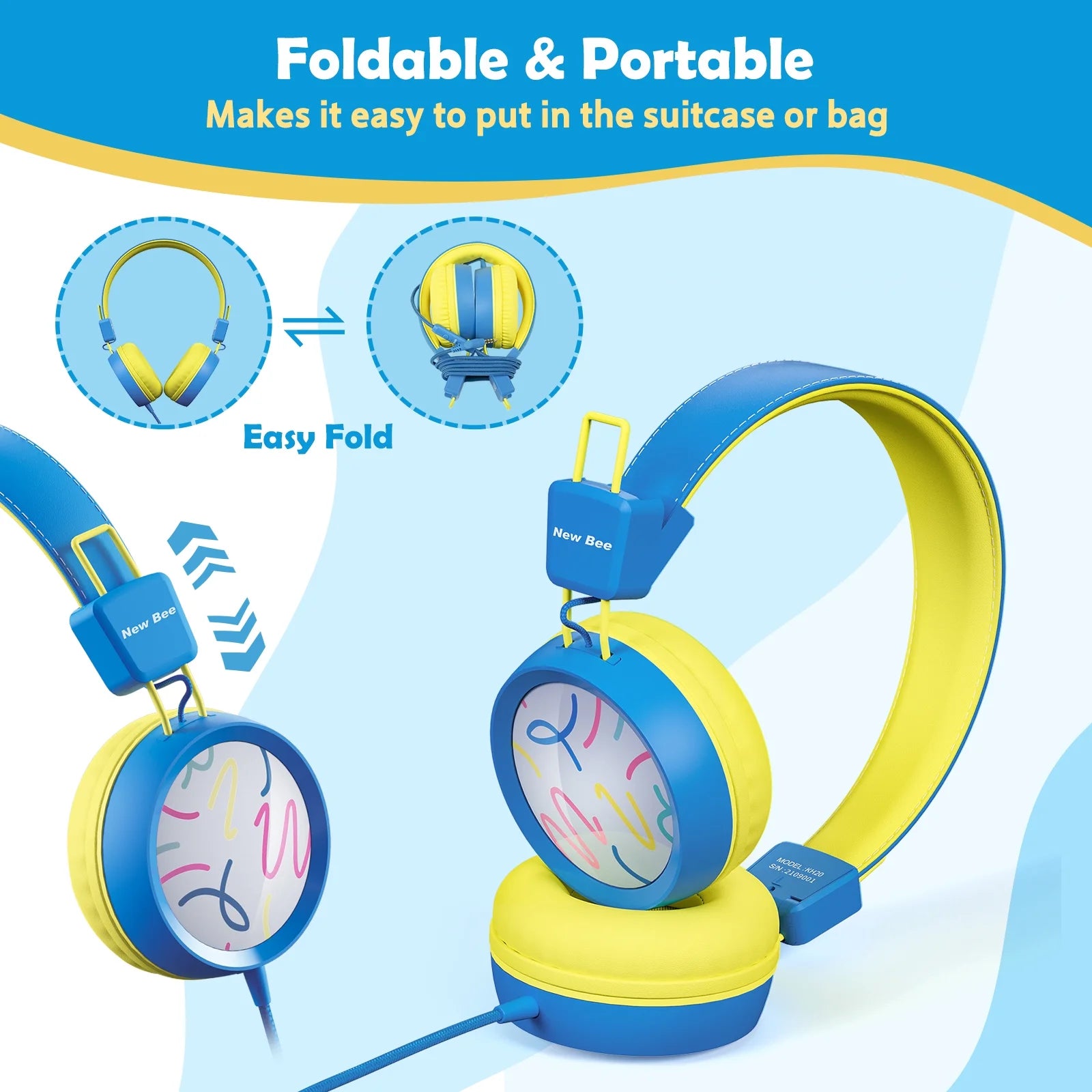 2PC Kids Headphones with Microphone, HD Stereo, Safe Volume Limit 85Db/94Db, Eco-Friendly, Foldable, Adjustable Headband, 3.5Mm Jack for School /Pc/Mac/Tablet (Pink&Blue)