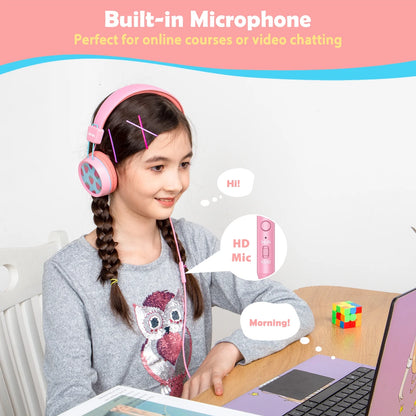 2PC Kids Headphones with Microphone, HD Stereo, Safe Volume Limit 85Db/94Db, Eco-Friendly, Foldable, Adjustable Headband, 3.5Mm Jack for School /Pc/Mac/Tablet (Pink&Blue)