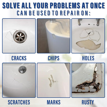 Porcelain Repair Kit (Ivory White), High-Gloss Porcelain Sink Repair Kit White, Firmly Bond Chip & Crack on Porcelain, Ceramic, Enamel, for Quickly Fixing Sink, Tub, Tray with Super Durability
