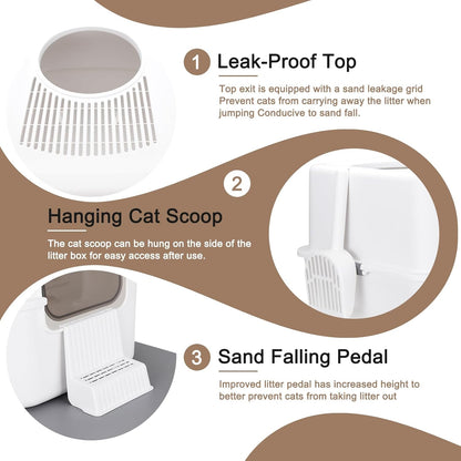 Cat Litter Box with Lid, Increased Entrance Height, Top Entry Enclosed Litter Box with Door, Easy to Install, Suitable for Cats up to 7.5 Lbs (White,Small)