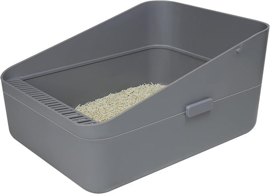 Enclosed Cat Litter Box,Semi-Open Anti-Splashing Cat Litter Box,Durable High Side Sifting Litter Box for Small Cats,Easy to Clean and Assemble (Light Gray,M)