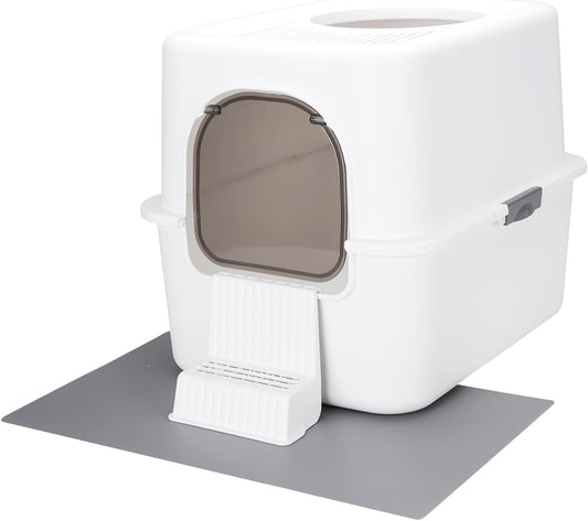 Cat Litter Box with Lid, Increased Entrance Height, Top Entry Enclosed Litter Box with Door, Easy to Install, Suitable for Cats up to 7.5 Lbs (White,Small)