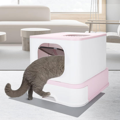 Foldable Cat Litter Box,Cat Box with Drawer, Large Capacity Litter Box with Lid, Top Opening Litter Pan for Small to Big Cats (Pink)