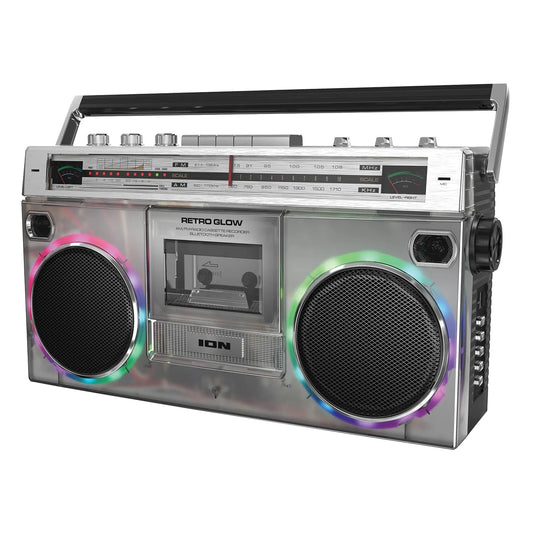 Retro Glow Bluetooth Cassette/Radio Boom Box with LED Lights, Translucent, RETROGLOWXUS