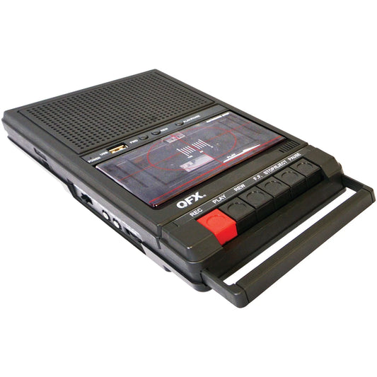 Retro-39Bt Shoebox-Style Cassette Player/Recorder with Bluetooth, FM Radio, USB Input, Black