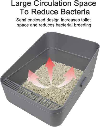 Enclosed Cat Litter Box,Semi-Open Anti-Splashing Cat Litter Box,Durable High Side Sifting Litter Box for Small Cats,Easy to Clean and Assemble (Light Gray,M)