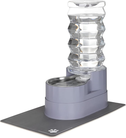 Large Water Dispenser for Dogs: 8L Automatic Stainless Steel Gray Gravity Raised Pet Feeder for Pet Dogs Indoor/Outdoor