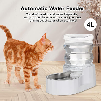 Pet Water Bowl Dispenser: 4L Automatic Stainless Steel Gravity Feeder - Large Capacity Ideal for Cats and Small Dogs - Indoor and Outdoor Hydration