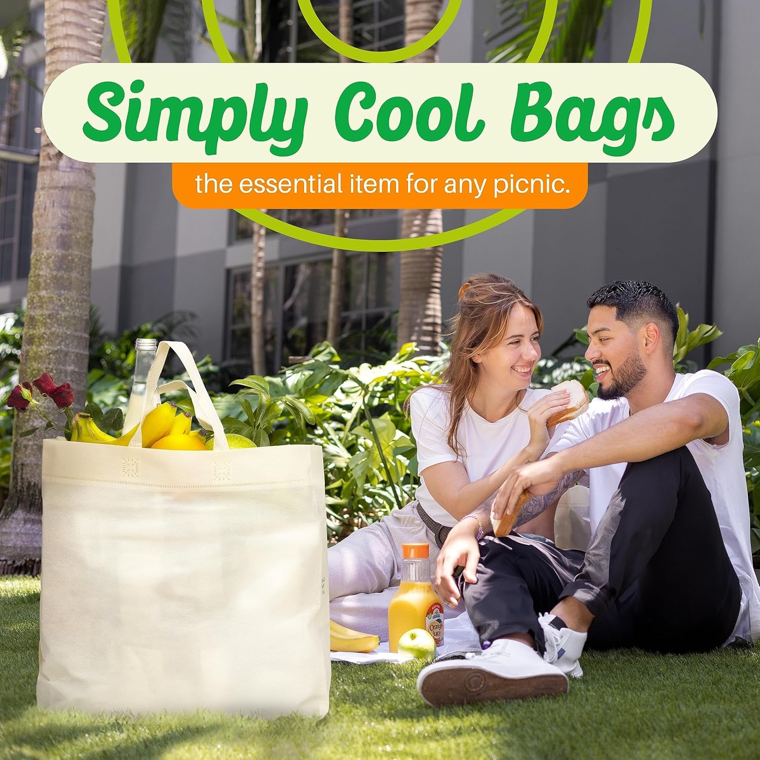 Reusable Grocery Bags Eco-Friendly - Large Reusable Shopping Bags, Heavy Duty Grocery Bags, 14.5"X14"X6.6" Foldable, Tote Bags Bulk (50 Pack, Cream)