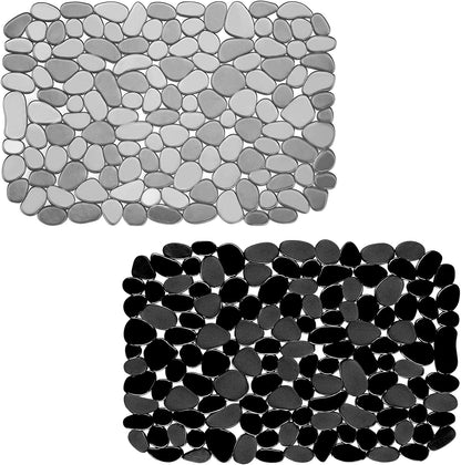 Kitchen Sink Mat Pebble Protect Mat PVC Eco-Friendly Adjustable Stainless Steel/ Porcelain Dish Drying Pad Protector for Bottom of Kitchen Sink, 15.8 X 11.8 Inches (2 Pack, Black and Gray)
