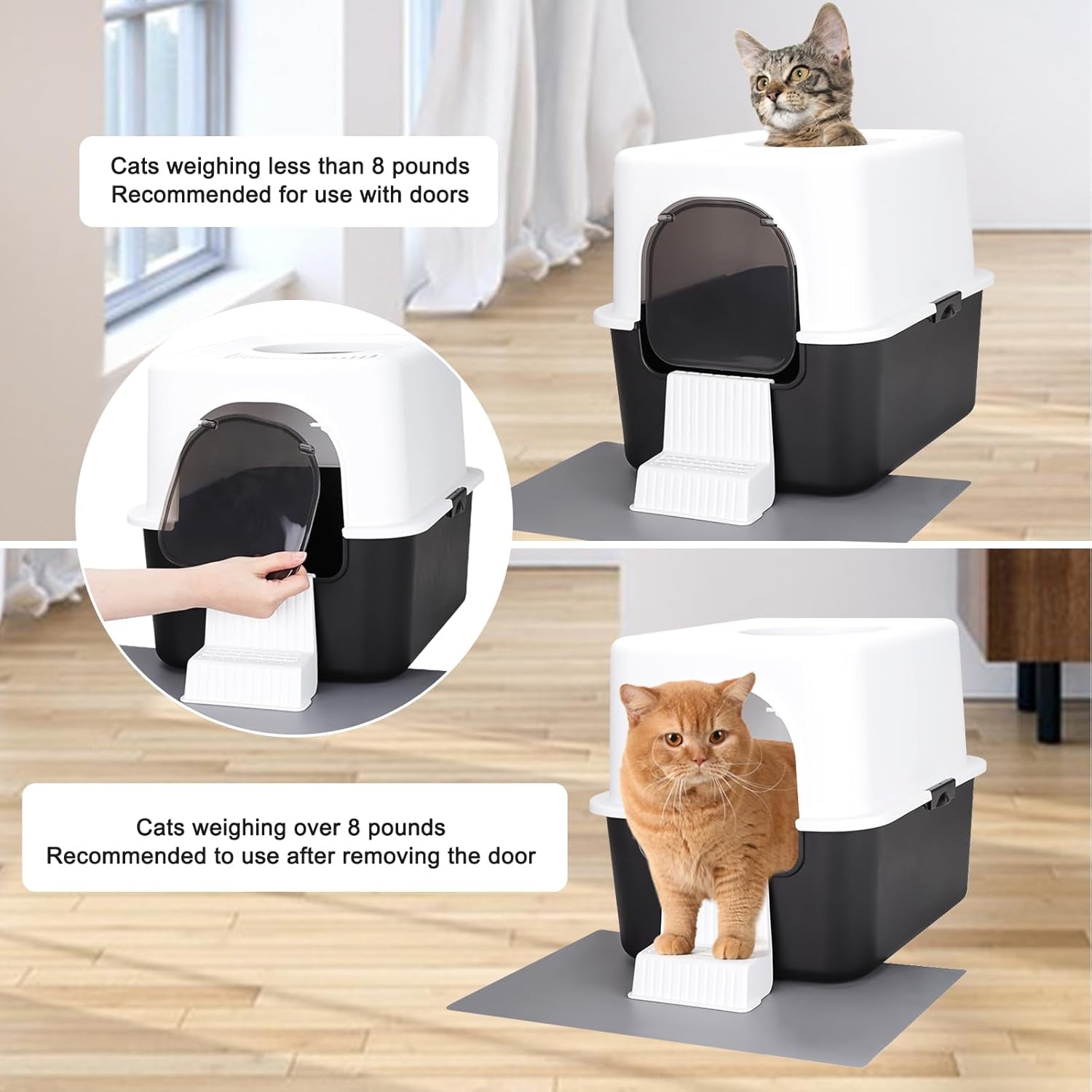 Cat Litter Box with Lid, Increased Entrance Height, Top Entry Enclosed Litter Box with Door, Easy to Install, Suitable for Cats up to 7.5 Lbs (Black,Small)