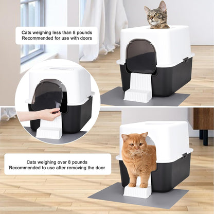 Cat Litter Box with Lid, Increased Entrance Height, Top Entry Enclosed Litter Box with Door, Easy to Install, Suitable for Cats up to 7.5 Lbs (Black,Small)