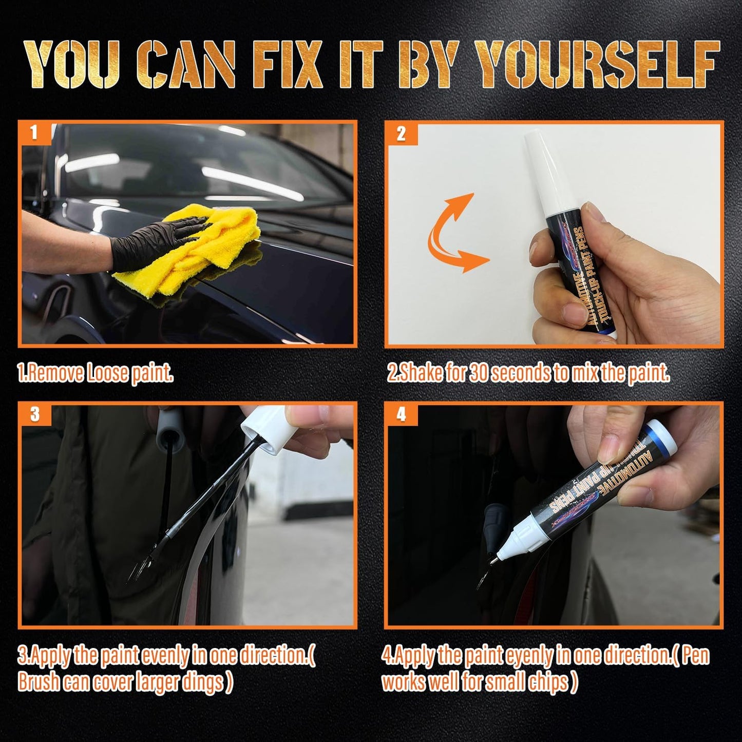 Black Touch up Paint for Cars, Car Scratch Repair Touch up Paint Pen, 2 in 1 Auto Touch up Paint Pen, Universal Color Black Car Paint