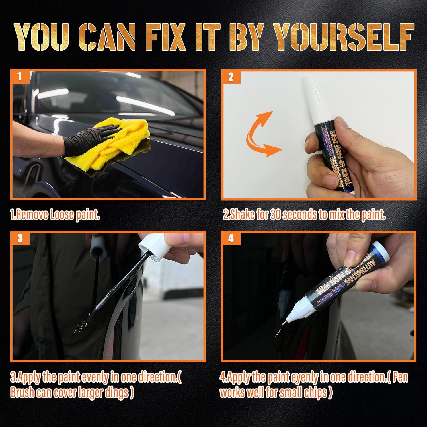 Black Touch up Paint for Cars, Car Scratch Repair Touch up Paint Pen, 2 in 1 Auto Touch up Paint Pen, Universal Color Black Car Paint