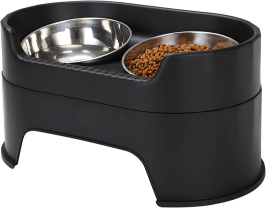 Raised Dog Bowls,Stainless Steel Dog Food Dish and Pet Water Bowls,Elevated Height Adjustable Double Bowl with Stand for Small Medium Dogs and Cats (New Black)