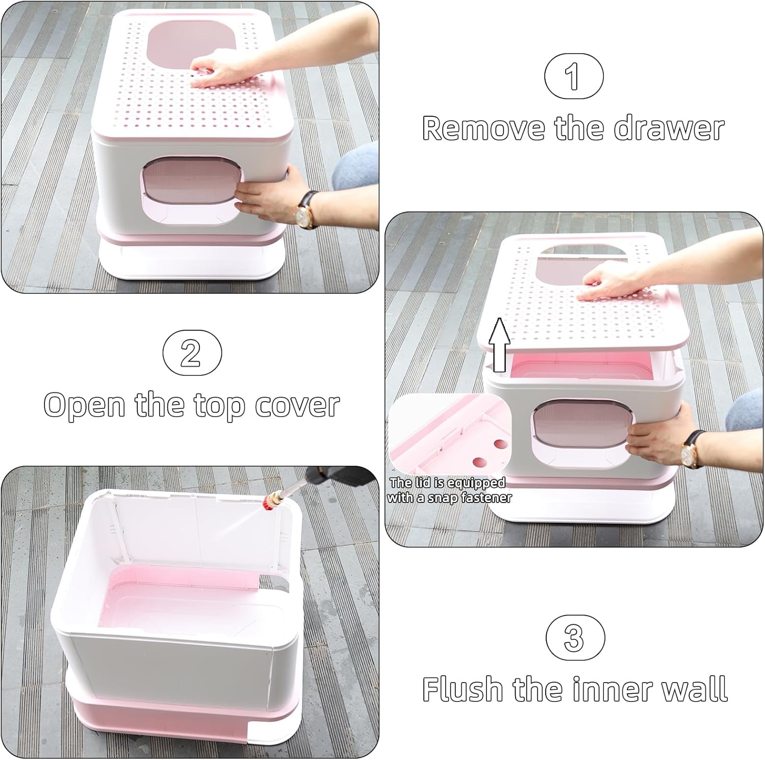 Foldable Cat Litter Box,Cat Box with Drawer, Large Capacity Litter Box with Lid, Top Opening Litter Pan for Small to Big Cats (Pink)