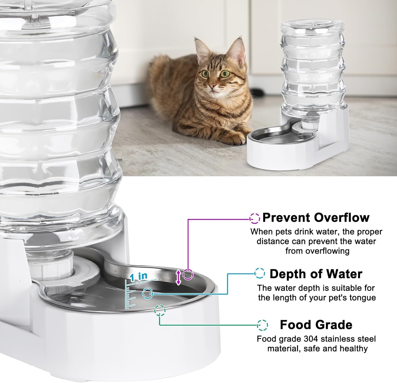 Pet Water Bowl Dispenser: 4L Automatic Stainless Steel Gravity Feeder - Large Capacity Ideal for Cats and Small Dogs - Indoor and Outdoor Hydration