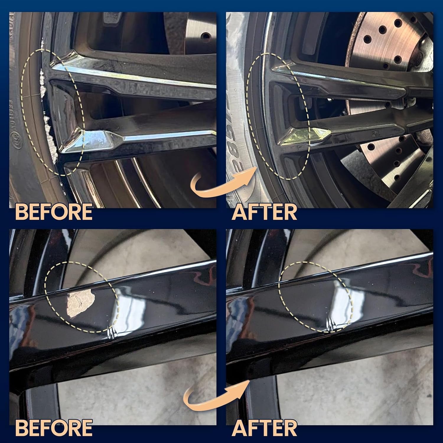 Gloss Black Rim Touch up Paint, Rim Paint, Wheel Scratch Repair Kit for Curb Rash & Scratches, Universal Black Enamel Paint (1 Fl Oz), Scratch Resistant, Covers 1 Sq Ft per Coat