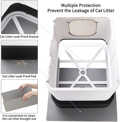Stainless Steel Enclosed Cat Litter Box : Large Top-Entry Leak-Proof Reduces Odor, for Indoor Use Cat Owners (Carbon Black)