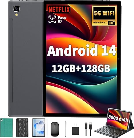 Android 14 Tablet with Keyboard, 12GB+128GB Storage