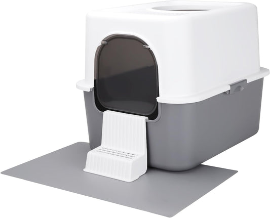 Cat Litter Box with Lid, Increased Entrance Height, Top Entry Enclosed Litter Box with Door, Easy to Install, Suitable for Cats up to 7.5 Lbs (Gray,Small)
