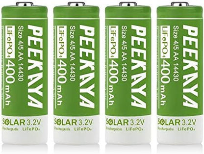 (4-Pack) 14430 Rechargeable Battery Lifepo4 3.2V 400Mah for Ourdoor Gardan Solar Light (1.7In), Eco-Friendly and Safe