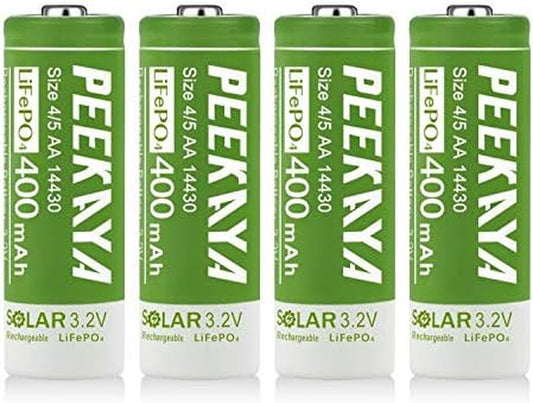 (4-Pack) 14430 Rechargeable Battery Lifepo4 3.2V 400Mah for Ourdoor Gardan Solar Light (1.7In), Eco-Friendly and Safe
