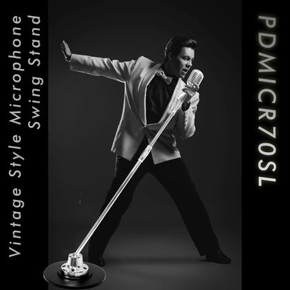 PDMICR70SL Classic Retro Vintage Style Microphone and Swing Stand, Silver