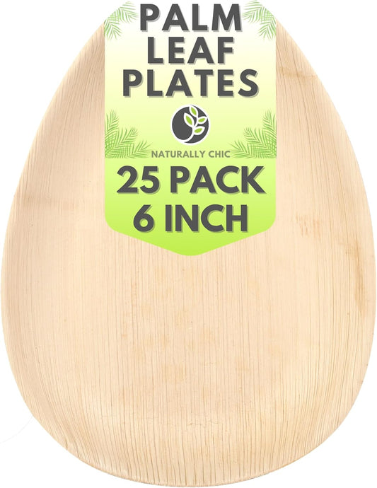 Small Palm Leaf Plates - 6.5 Inch Oval - Tiny Bamboo Like, Eco Friendly, Disposable, Compostable and Biodegradable Plates for Weddings, Parties and Events