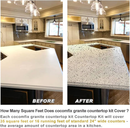 Granite Countertop Paint Kit. Epoxy Counter Top Refinishing Kit for Kitchen Bathroom. 25X Thick Bright Gloss Countertop Coating. (Pearl White)