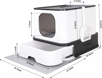Stainless Steel Enclosed Cat Litter Box : Large Top-Entry Leak-Proof Reduces Odor, for Indoor Use Cat Owners (Carbon Black)