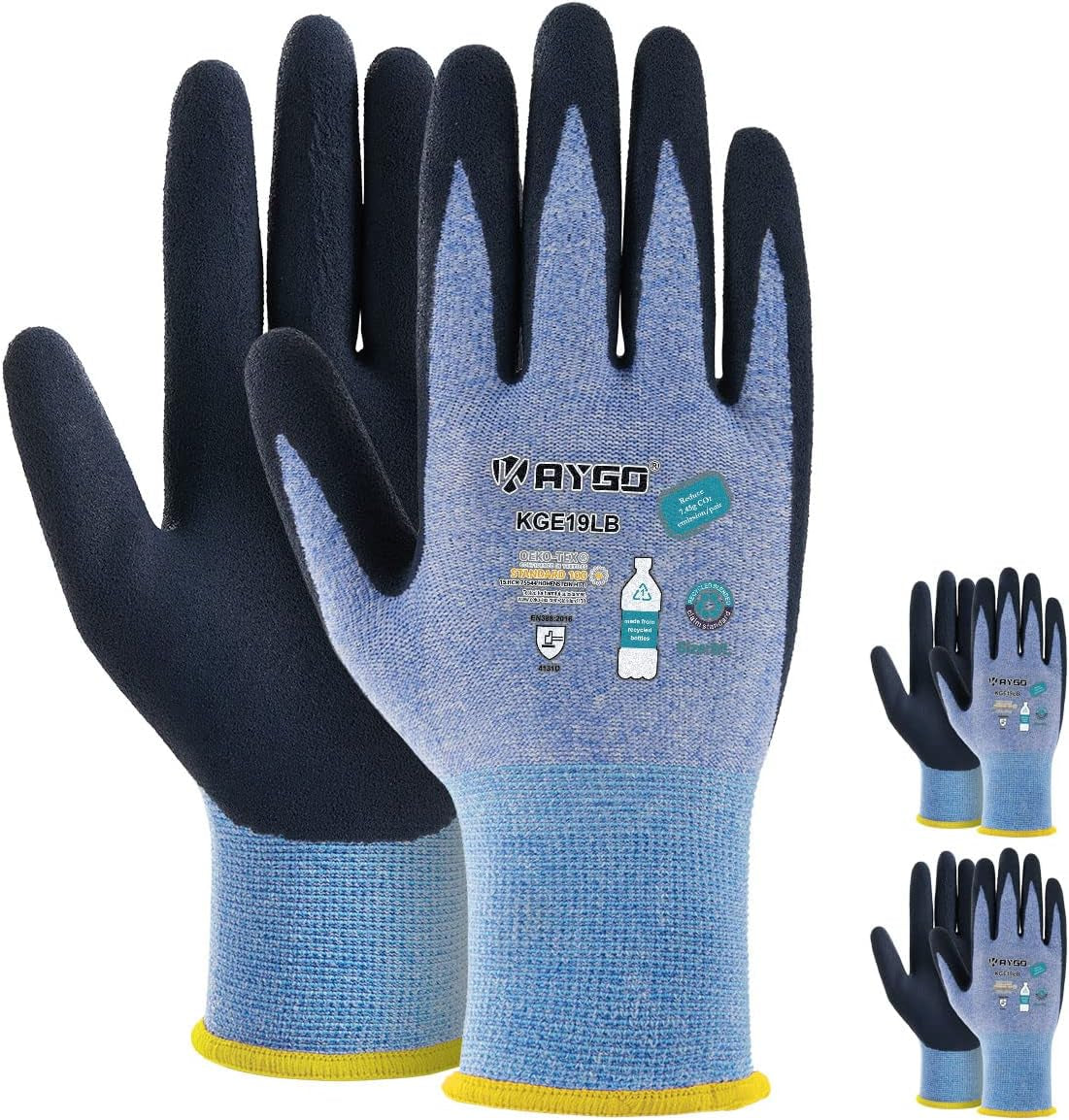 Work Gloves for Women, Eco Friendly Safety Work Gloves with Breathable Rubber Coated, KGE19L,3 Pairs