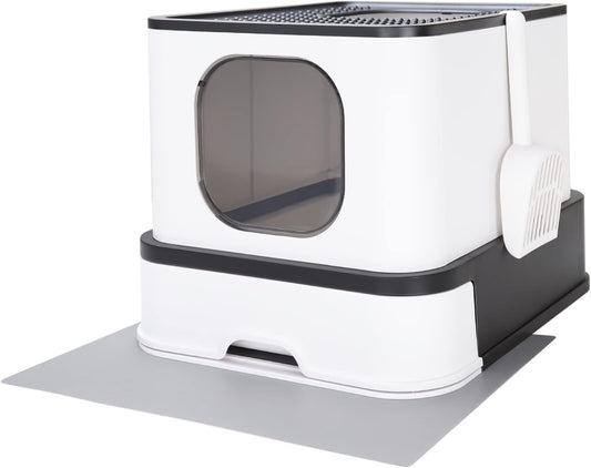Stainless Steel Enclosed Cat Litter Box : Large Top-Entry Leak-Proof Reduces Odor, for Indoor Use Cat Owners (Carbon Black)
