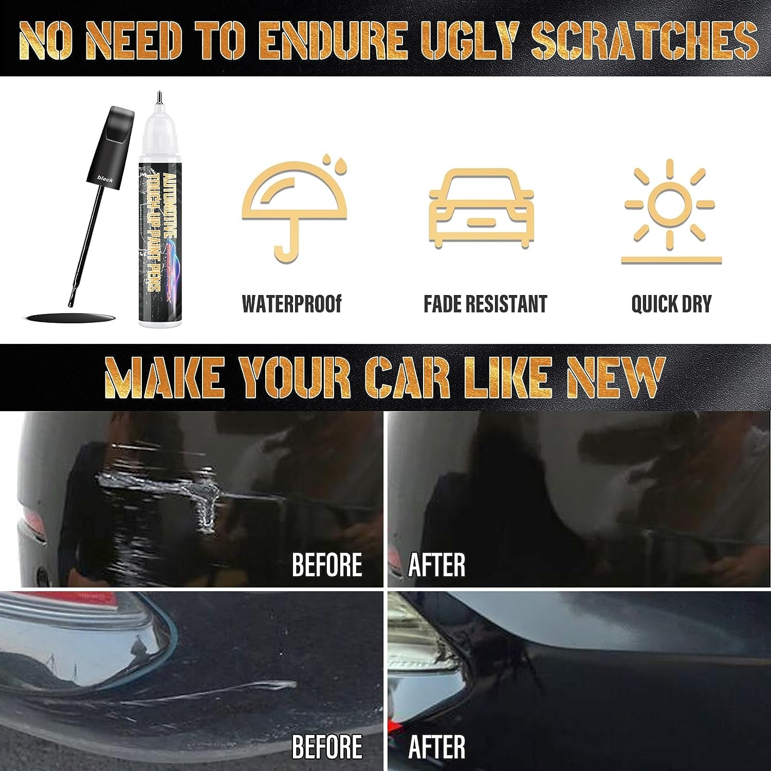 Black Touch up Paint for Cars, Car Scratch Repair Touch up Paint Pen, 2 in 1 Auto Touch up Paint Pen, Universal Color Black Car Paint