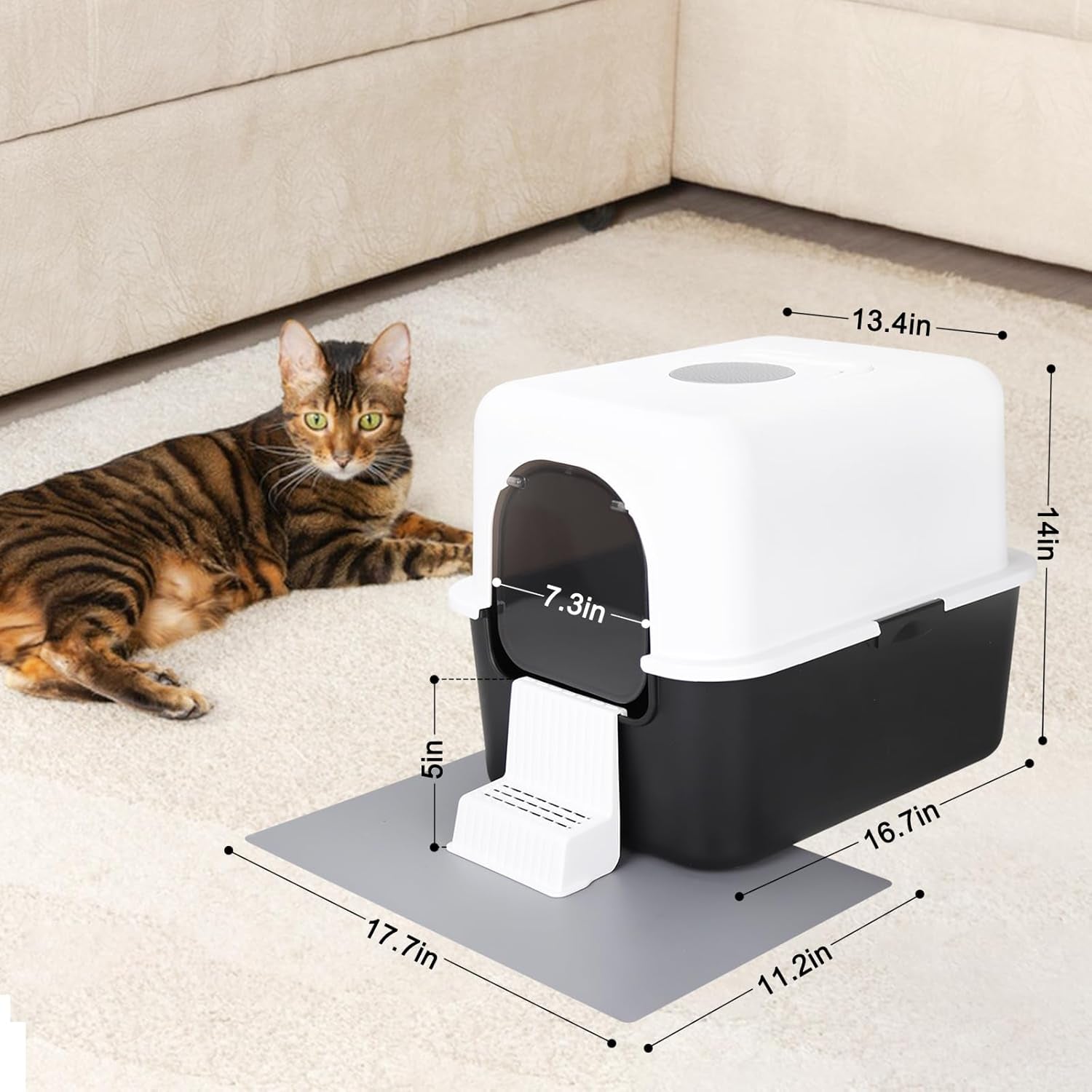 Cat Litter Box with Lid, Increased Entrance Height, Top Entry Enclosed Litter Box with Door, Easy to Install, Suitable for Cats up to 7.5Lbs (Black with Handle,Small)
