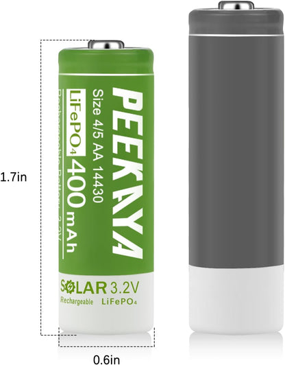 (4-Pack) 14430 Rechargeable Battery Lifepo4 3.2V 400Mah for Ourdoor Gardan Solar Light (1.7In), Eco-Friendly and Safe