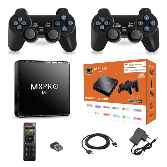 Video Game Console M8Pro Mini 4K 64G 10000 Retro Video Game Console 2.4G Wilress Android 12 TV Box Wifi Malig31 CPU Dual System