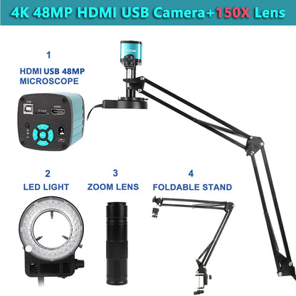 4K 48MP Electronic Digital Microscope 150X C-Mount Digital Camera Via Type Measurement For PCB Soldering Phone Repair Nice-power