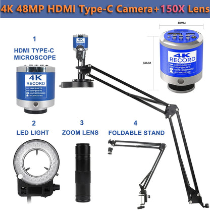 4K 48MP Electronic Digital Microscope 150X C-Mount Digital Camera Via Type Measurement For PCB Soldering Phone Repair Nice-power
